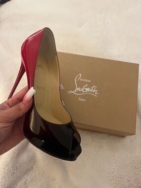 Christian Louboutin Red and Black Patent Peep-Toe Pump
